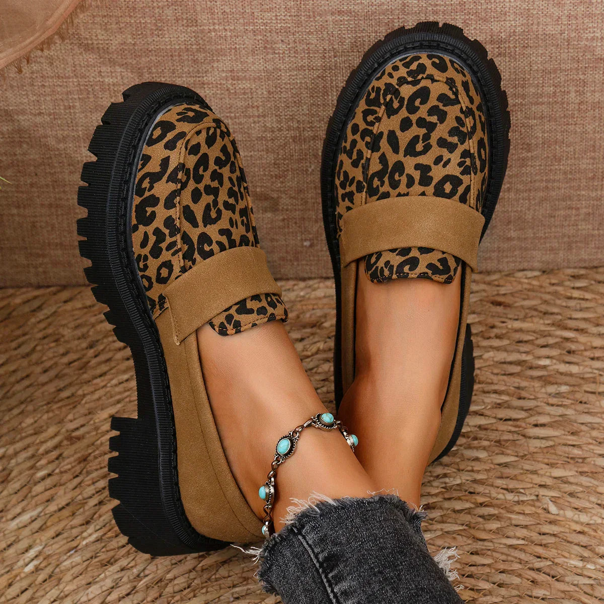 Lorena - Leopard Print Platform Loafers